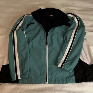 Women’s 3x Windbreaker LTWT Teal / Black & White 2 Pockets Zip-Up Jacket EUC